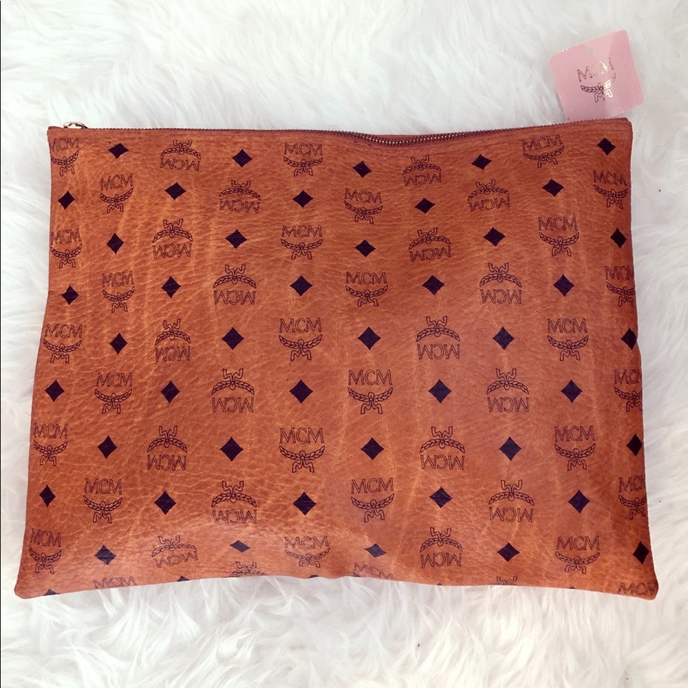 Vintage MCM Signature Zipper Clutch Handbag